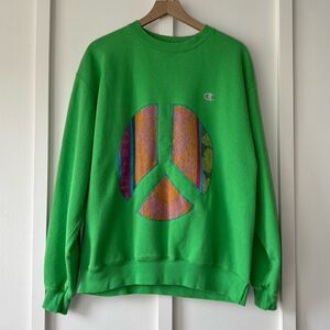 Upcycled‎ Champion Green Peace Sign Sweater Size Large